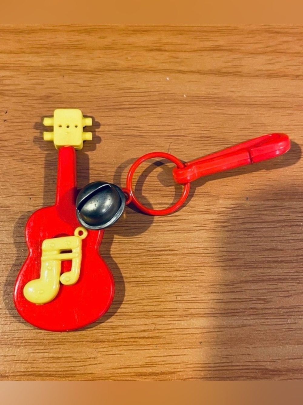 Vintage 1980s Plastic Bell Charm Red Guitar With Yellow Music Note 80s Necklace